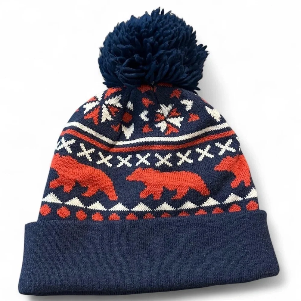 Picture Organic Blue Beanie with Red Bear Design